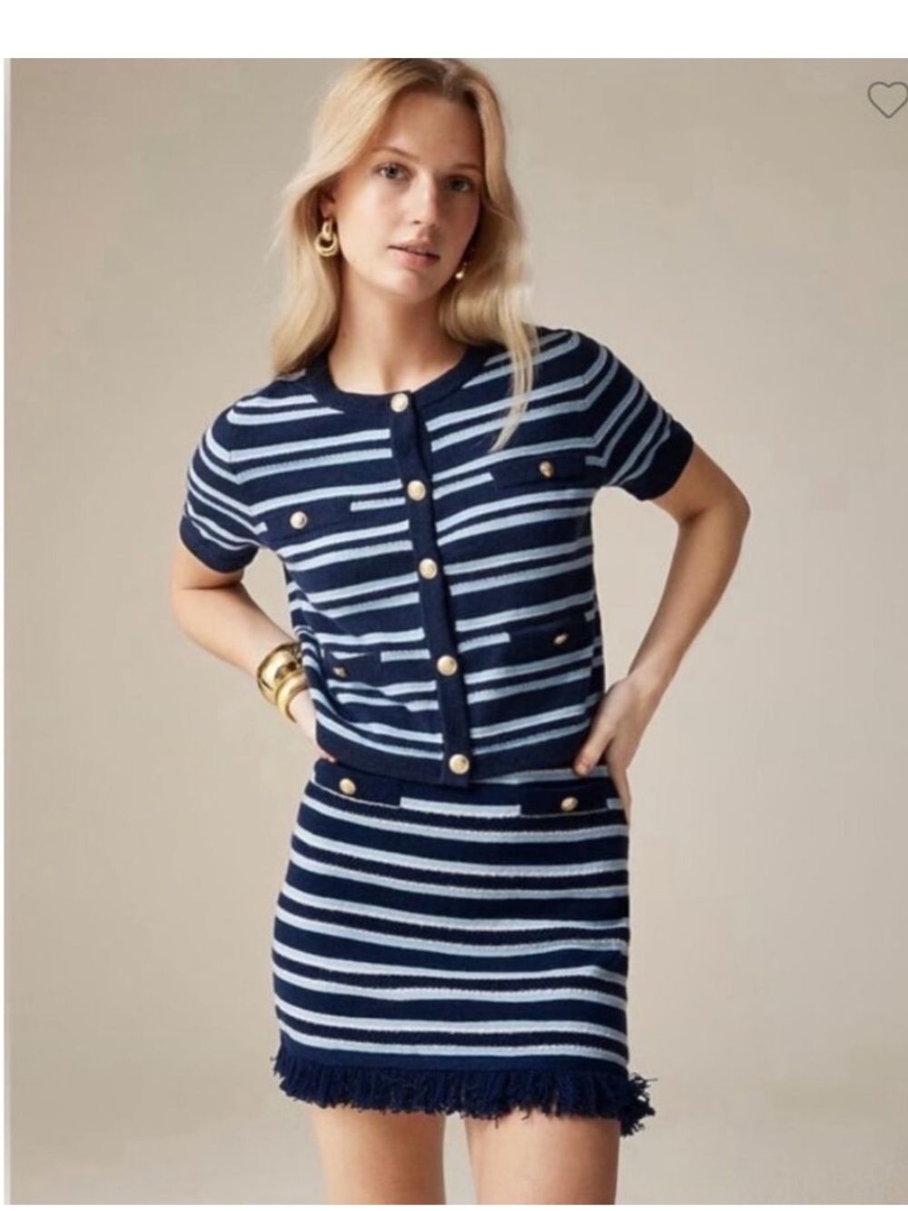 J.Crew Navy and Light Blue Striped Short-Sleeve Knit Top and Skirt